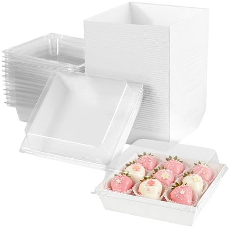 CHIHEUNG 50 st tårtskivor, vit Bento efterrättslåda med klara lock, Charcuterie Lådor för desserter, Macaron och smörgåskakor avhämtning, 13,5 x 12,5 x 6,5 cm