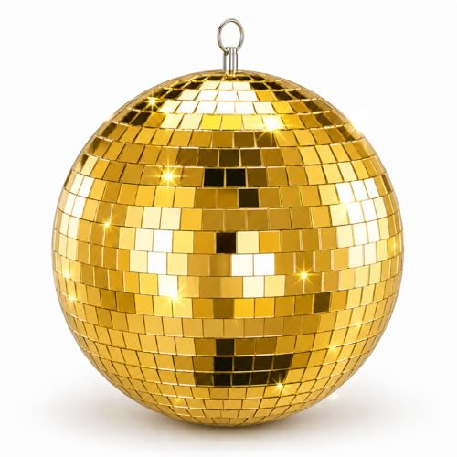 20cm Mirror Disco Ball, Hanging Gold Glitter Ball, Disco Light Effect | Lightweight Mirror Decoration Reflects Light for Party, Wedding, DJ Sets, Bars, Dance Floors and Ballroom Decor