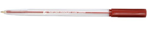 5 Star Office Ball Pen Clear Barrel Medium 1.0mm Tip 0.7mm Line Red [Pack 50]