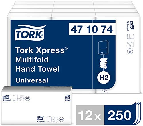 Tork Xpress Multifold Papierhandtücher 471074 - H2 Universal Falthandtücher für Handtuchspender - mehrfach gefaltet, 1-lagig, weiß - 12 x 250 Tücher