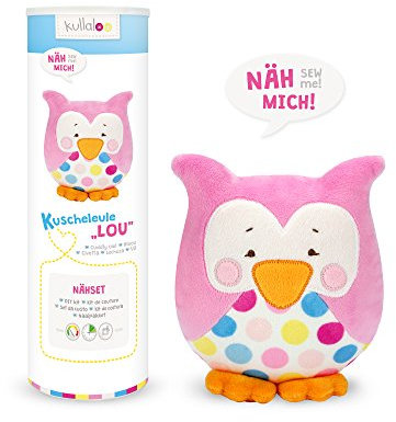 kullaloo - Nähset / Stoffpaket zum Selber machen: Kuscheltier Eule Lou“ in rosa/pink mit Retro Dots 2016 inkl. Schnittmuster und Nähanleitung (DE/EN)
