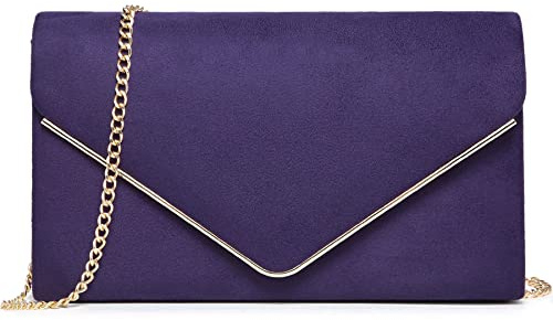 Dasein Women Faux Suede Clutch Purse Evening Bag Bridal Formal Handbag, Purple, S