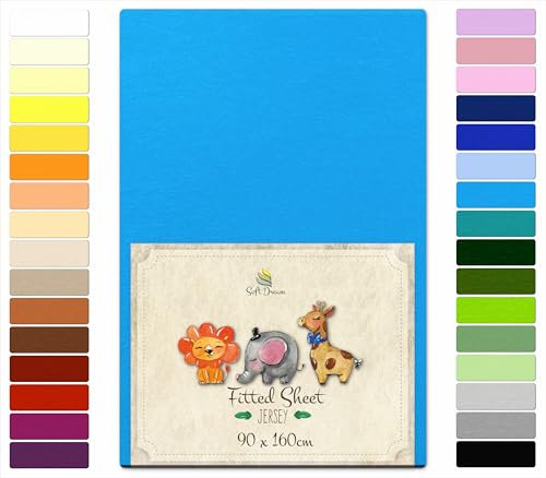 Soft Dream Spannbettlaken 90x160 cm Turkis - 100% gekämmte Baumwolle Jersey - Premium Qualität - Spannbetttuch für Kinderbett Juniorbett - OekoTex Zertifiziert - Made in EU - 90x160cm Turkis