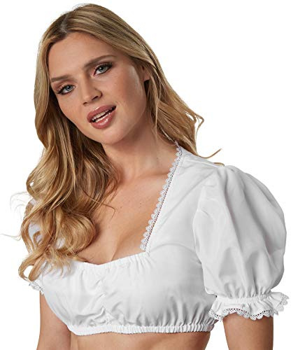 dressforfun Women's White Dirndl Blouse with Lace Trim & Short Sleeves with Ruffles, Bavarian Blouse for Dirndl Dress, Ideal Fancy Dress for Oktoberfest Outfit, Festival & Halloween Costume - XL