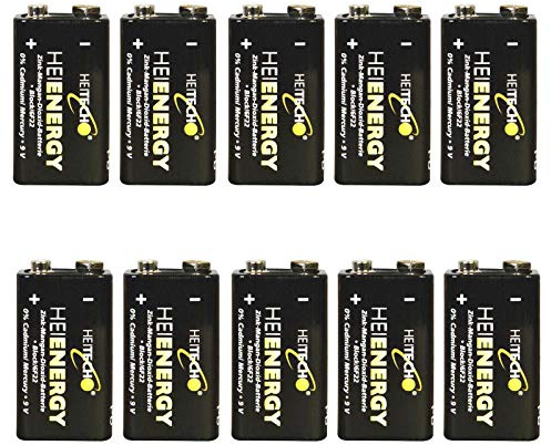 Uppsättning av 10 HEITECH blockbatterier extra starka 9 V blockbatterier 10 x universella batterier
