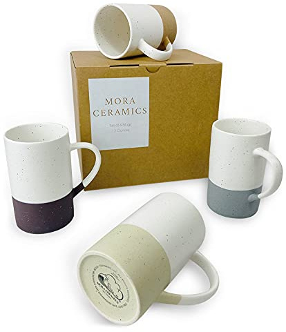 Mora Ceramics 12oz Coffee Mug Set of 4 - Tea Cups with Handle - Microwave and Dishwasher Safe, Perfect For Mug Lovers - Rustic Matte Glaze, Modern Design - Assorted Colors