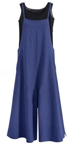 YESNO Women's Ladies Dungarees Summer Casual Wide Leg Overalls Cotton Baggy Jumpsuits with Pockets XL PZZTYP2UK BLUE
