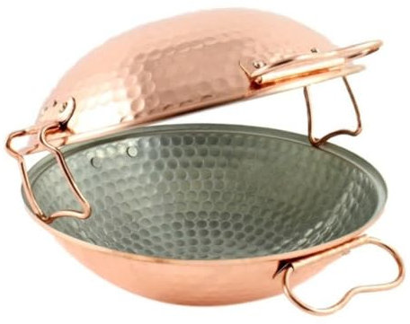 Mali's C20019 – Cataplana Frying Pan, Hammered Copper Wok with Tinned Interior – Oven, All Heat Sources Except Induction, Diameter 30 cm