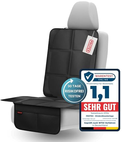 PROTEX Kindersitzunterlage [Testsieger 2025] ISOFIX-geeignet | Wasserabweisender Polyester Stoff mit gepolsteter Sitzfläche | L