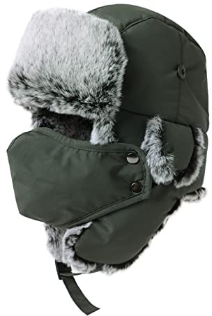 Comhats Herren Wasserdichter Fliegermütze Winter Warme Fellmütze Trappermütze Pelzmütze Wintermütze A69265_Armygrün L