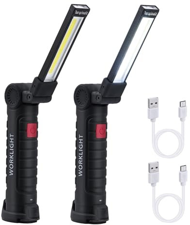 Mcbazel 2Pack LED Arbeitsleuchte Wiederaufladbare, USB-Taschenlampe Arbeitsleuchte COB Inspektionsleuchten 360° Magnetclip 5 Modi für Camping/Autoreparatur/Outdoor
