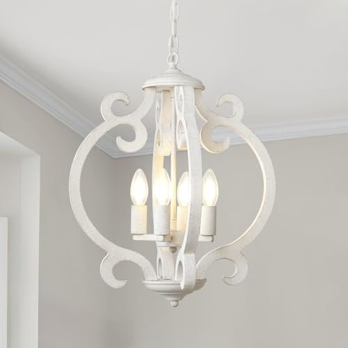LynPon Lámpara de techo de 4 luces, color blanco, estilo rústico francés, lámpara colgante de madera antigua vintage para comedor, cocina, sala de estar, dormitorio, pasillo