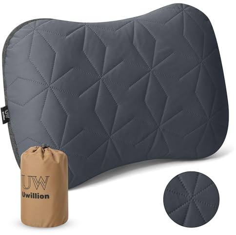 UWILLION Camping Pillow with Removable Cover - Ultralight Inflatable Pillow for Camping Lightweight, Ergonomic and Washable for Camping, Hiking, and Travel Gray