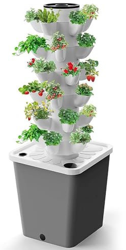 Hydroponik Anzuchtsystem für Kräuter Gemüse, 15/20/25/30 Pods Vertikaler Gartenturm Kit mit Timer, Hydratisierungspumpe und Wassertank für Aeroponik Anzuchtset