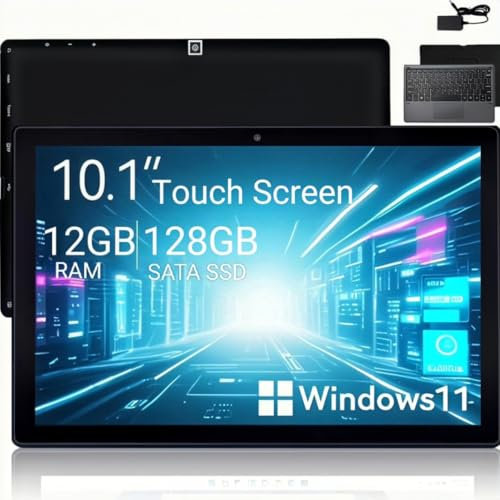 HONGSAMDE Winsows11 Pro Tablet 2025 2 en 1 de 10.1 pulgadas, tableta Windows PC, Intel Celeron J4125, 12 GB de RAM 128 GB SSD, 1280 x 800 IPS FHD Touch, con mini HDMI/5GWiFi/Bluetooth/USB 3.0/cámaras