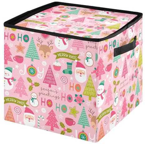 OTVEE Christmas Elements Pink Christmas Ornament Storage Box Holiday Decoration Organizer Stores upto 64 Holiday Ornaments Adjustable Dividers Tear-Proof Fabric