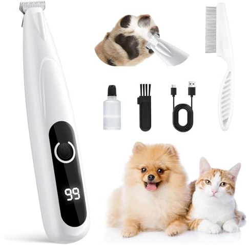 GlasFlength Cortapelos para Perros con Luz LED, Cortapelos Perros Bajo Nivel de Ruido Inalámbrico Maquina Cortar Pelo Perros Recargables para Perros Gatos Patas Ojos Orejas Cara Cuerpo (Blanco)