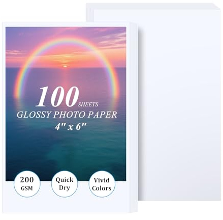 Ditwis 100 Fogli Carta Fotografica 10x15, 200 g/m² Carta Lucida per Stampanti, per Stampare Foto, Immagini, Volantini