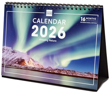 Finocam - Calendario da tavolo 2026 Layout mensile Gennaio - Dicembre 2026 + Sett. - Dic. 2025 (4 mesi) ridotto | Calendario 2026 | Immagini Nature - Internazionale