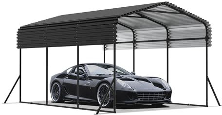 Aufun 10x15 FT Metall Carport Zeltgarage, Hochleistungs-Überdachung mit verstärkter Basis, Stahldach und Ganzmetallrahmen, Außenbereich Garagen-Autounterstand für Auto, LKW und Boote-4.5x3x2.5m