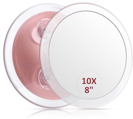 SANTOO Large 8 Inch Round Magnifying Mirror with 3 Suction Cups for Easy Mounting (10X Magnification) - Perfect for Detailed Grooming and Travel