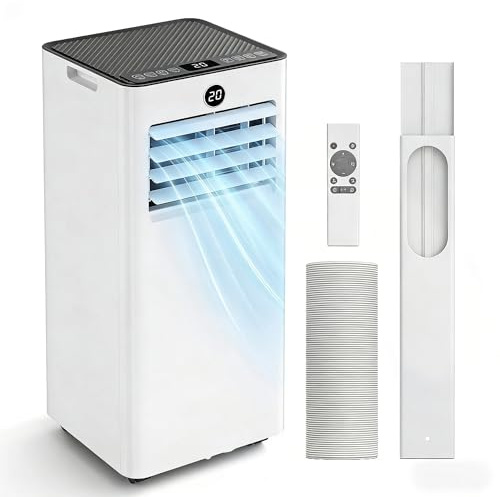AIRFISH 9000 BTU Portable Air Conditioner – 4 Modes: Cooling, Fan, Dehumidifier, Sleep | Window Kit Included | As Quiet as 45 dB | Remote & Display | For Rooms up to 28 m²