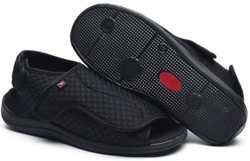 Wizeny Scarpe per diabetici Uomo Extra Larghe Scarpe da Riabilitative Ortopedica Traspiranti Pantofole Regolabili per Anziani,Nero,43 EU
