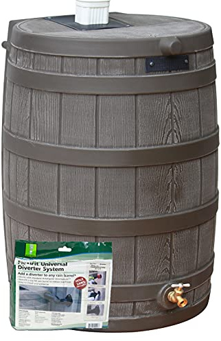 Rain Wizard 50 Gallon Rain Barrel with Diverter Kit - Oak