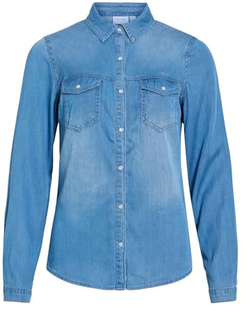 Vila dam Vibista denimskjorta/Su-Noos skjorta, Mellanblå denim, XS