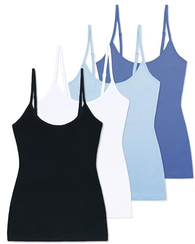 Comfneat Women's 4-Pack Slim-Fit Camisole Adjustable Spaghetti Tops | Cotton Elastane, Undershirts