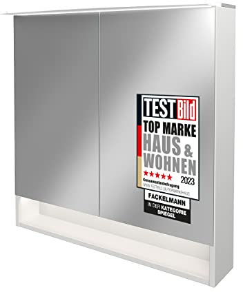 FACKELMANN LED Spiegelschrank B.Style/Badschrank mit gedämpften Scharnieren/Maße (B x H x T): ca. 80 x 81,2 x 15,3 cm/hochwertiger Schrank mit Spiegel und Beleuchtung fürs Bad/Korpus: Weiß