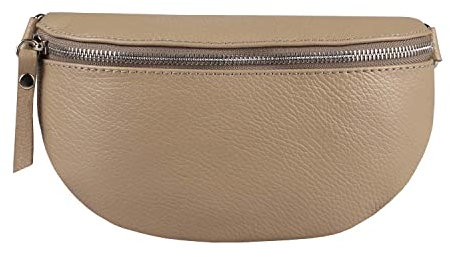 Made in Italy OBC Damen Leder Tasche Gürteltasche Crossbody Hüfttasche Bauchtasche Hüfttasche Umhängetasche Cross-Over Bodybag Schultertasche Handytasche Geldtasche (Helltaupe)