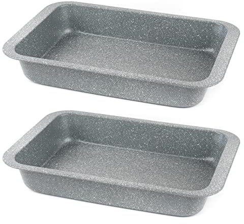 Salter COMBO-8051A - Teglia da forno in marblestone, 36 cm, set di 2 teglie antiaderenti, senza PFOA, in acciaio al carbonio grigio, resistente, per carne, pesce e verdure, adatta al forno fino a 220