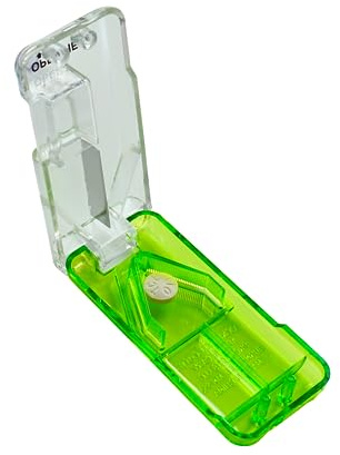 EZY DOSE Pill Cutter and Splitter with Dispenser, Daily Usage, Safely Cut Pills, Vitamins, Tablets in Half or Quarters, Accurate and Easy Cutting, Stainless Steel Blade, Travel Sized, Green, BPA Free