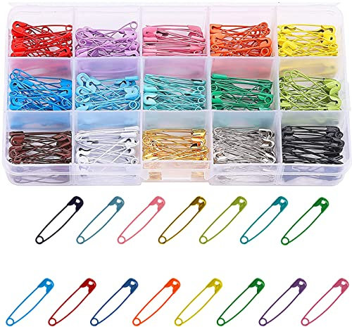 Sicherheitsnadeln15 Farben,32 mm Mehrfarbig,300 Stück Sicherheitsnadeln kleine mit Aufbewahrungsbox,Metall Bunte Sicherheitsnadeln für Kleidung,Nähen,Handwerk,Befestigung,Mini-Sicherheitsnadel