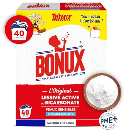 Bonux - Lessive en Poudre l'Original - Détachant textile - Adapté aux Peaux Sensibles - Nettoie en Profondeur - Pour Linge Blanc et Couleur - 2Kg et 40 Lavages