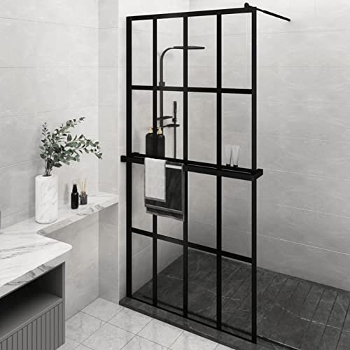 Tidyard Duschvägg med hylla för walk-in dusch duschavdelare duschkabin badkarsvikvägg badkarsfäste duschskiljevägg duschhylla svart 118 x 190 cm ESG