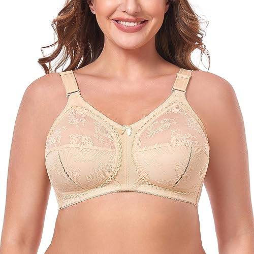 Ayigedu Women's Full Coverage Wirefree Plus Size Support Minimizer Bra Non Padded Everyday Bra 44-DD Beige
