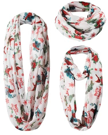 Shinymoon Christmas Cardinal Scarf for Women Lightweight Soft Winter Birds Loop Scarf Floral Snowflake Circle for Women Xmas Gifts Decoration