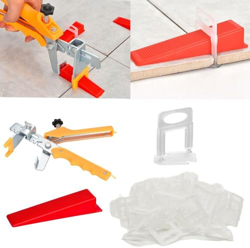 Aisamco Système de nivellement de carrelage 2 mm avec pince à carrelage, 300 entretoises de niveau de carrelage et 100 cales avec pince pour installation de carrelage et de pierre