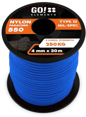 GO!elements Paracord de Nylon Resistente al desgarro 4mm – 550 Tipo III, línea Gruesa Multifuncional Adecuada como Yute, Carga máx. 250kg