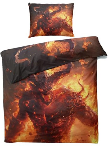 MOBEITI Satanische Bettwäsche 135x200, Flammen Gothic Satanic Wendebettwäsche - Deko & Geschenke, Weiche Mikrofaser Bettbezug Set 2teilig, 1 Kissenbezug 80x80, mit Reißverschluss