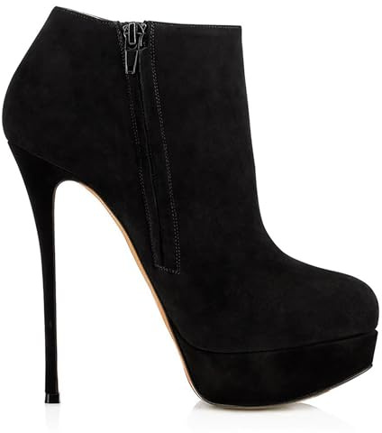 Rozhuhro Bottines à Talons Aiguilles et Plateformes pour Femmes Bottines Courtes Confortables Bout Rond Bottines Talons Hauts Fermeture éclair latérale Couleur Unie Bottines Daim Mode,Noir,45 EU