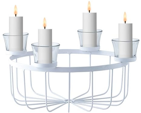 Marrakesch Moderner Adventskranz aus Metall 30cm rund | Kerzenständer Usha Weiß für 4 Kerzen als Weihnachtsdeko innen | Moderne Deko Kerzenhalter Teelichthalter ideal Aesthetic Herbstdeko