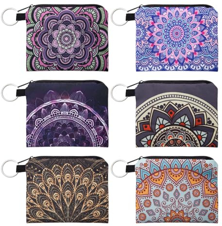 Rebanky 6 Pezzi Portamonete in Tela Mini Portamonete Donna Piccolo Portamonete Portatile Mini Canvas Portamonete Portamonete Donna per Monete,Chiavi,Rossetto 6 Thème Mandala