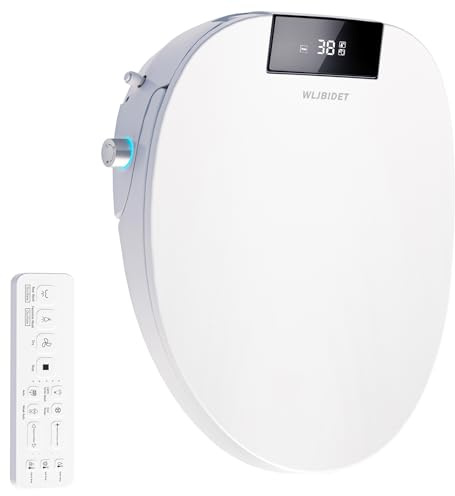 WLJBIDET Bidé toalettsits med fjärrkontroll, elektronisk uppvärmd bidésits med justerbart varmt vatten och tryck, varm lufttorkning, displayskärm, nattlampa, långsamt stängt toalettlock, runt