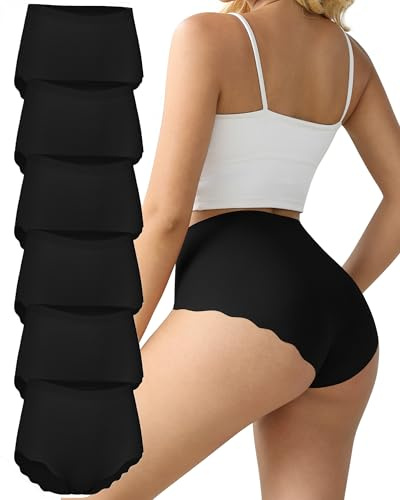 TDONE Seamless Knickers for Women, Breathable High Waisted Underwear 6 Pack | Comfortable No Vpl Knickers for Women, Soft Moisture Wicking Underwear Women with Wavy Edges, No Rolling Full Coverage Briefs