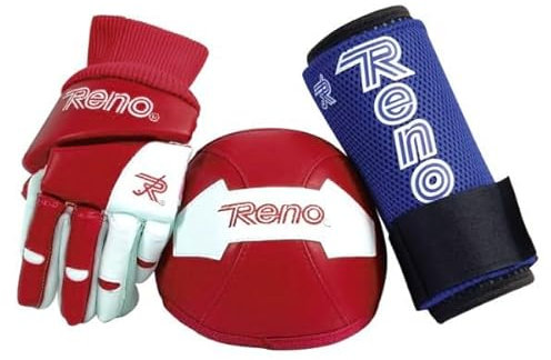 L'Estel Skates - Hockey Reno - Kit de protections pour joueur de hockey - Gants / protège-tibias / genouillères (rouge/blanc, pré Benjamin)