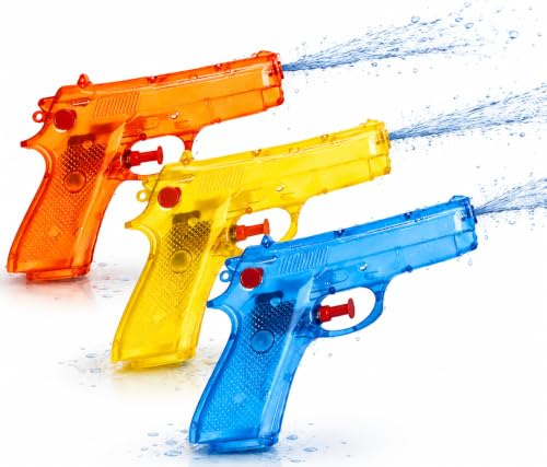 3X Pistolets à Eau colorés 15 cm, Petite Taille, Grande portée, Jouets d'été Amusants pour Enfants