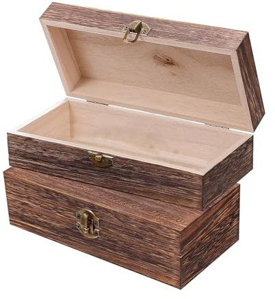 QoTang Caja de madera con tapa, caja de madera de pino con cierre, caja de almacenamiento, caja de recuerdos, para regalos en casa, oficina, decoración del hogar, 20 x 10 x 6 cm (marrón)